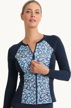 Women Poolproof Tide Long Sleeve Zip Suntop
