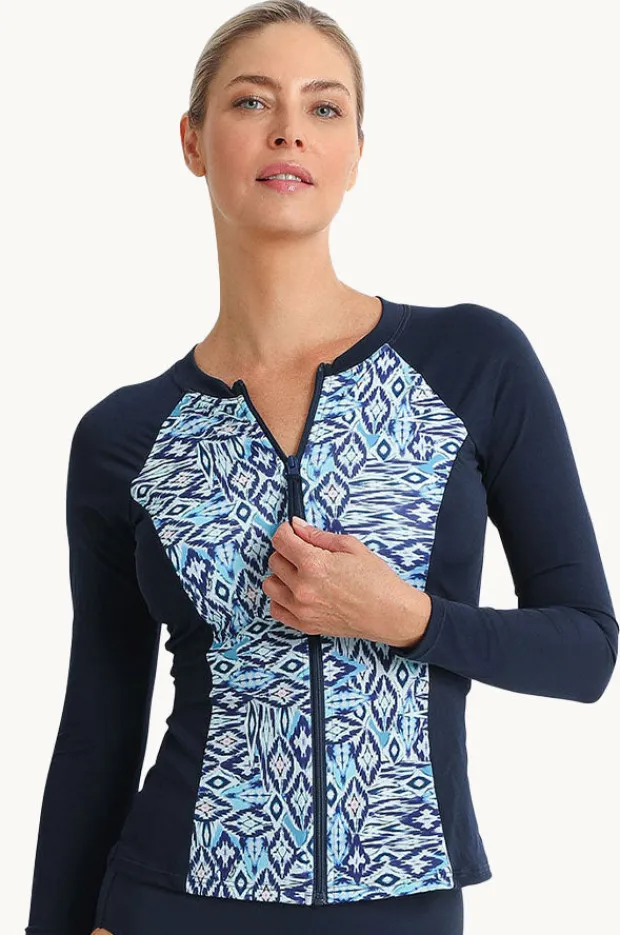 Women Poolproof Tide Long Sleeve Zip Suntop