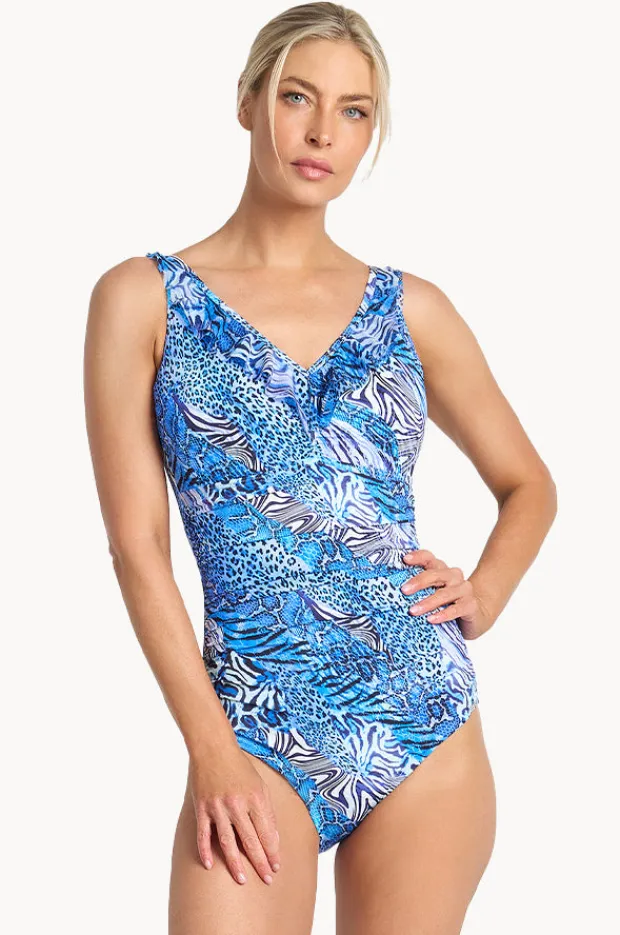 Women Jantzen Tigeress DD/E Cup Mesh Frill One Piece