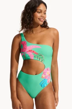 Women Seafolly Tropica One Shoulder Cut Out One Piece