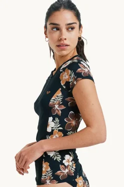 Women Roxy Tropical Feels Cap Sleeve Suntop