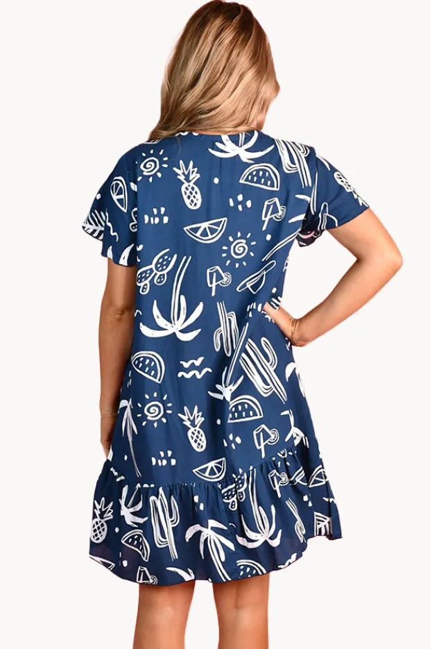 Women Go Girl Tropical Fiesta Cap Sleeve Button Dress