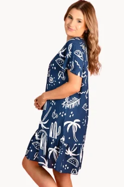 Women Go Girl Tropical Fiesta Cap Sleeve Button Dress