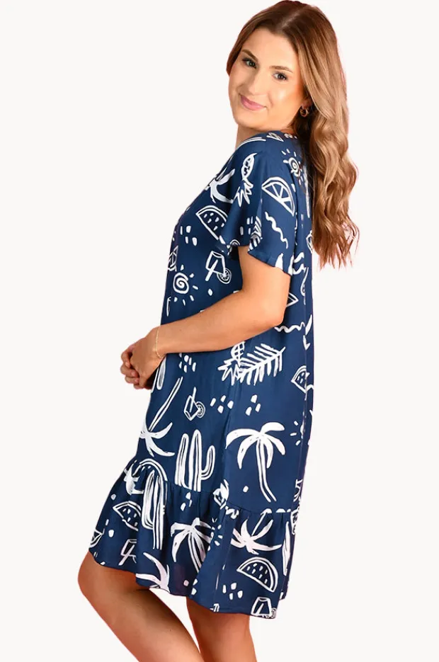 Women Go Girl Tropical Fiesta Cap Sleeve Button Dress