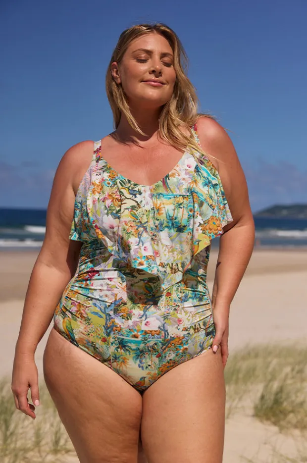 Women Capriosca Tropicana Frill V Neck One Piece