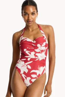 Women Sea Level Veridian Twist Front Halter One Piece