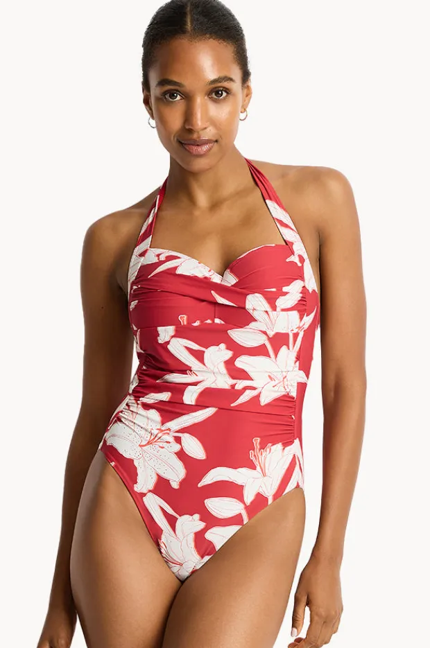 Women Sea Level Veridian Twist Front Halter One Piece