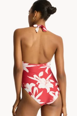 Women Sea Level Veridian Twist Front Halter One Piece