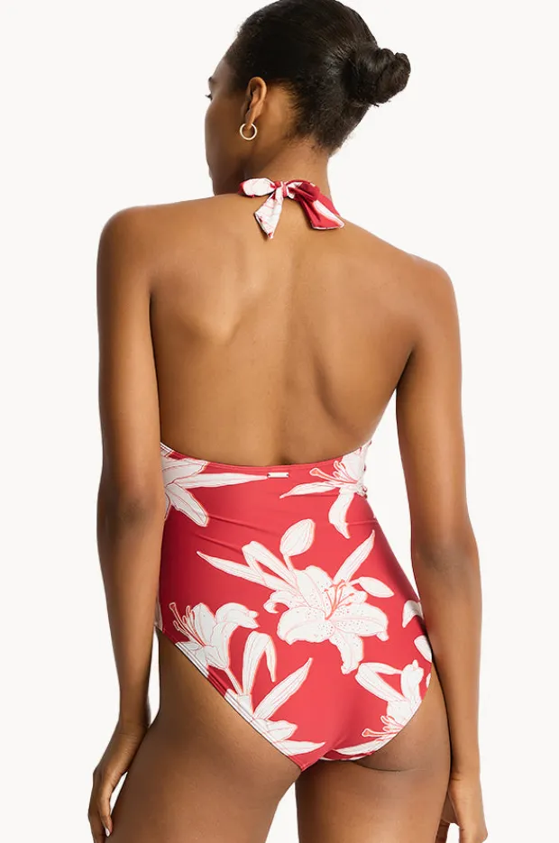 Women Sea Level Veridian Twist Front Halter One Piece