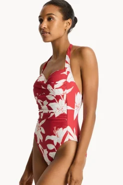 Women Sea Level Veridian Twist Front Halter One Piece