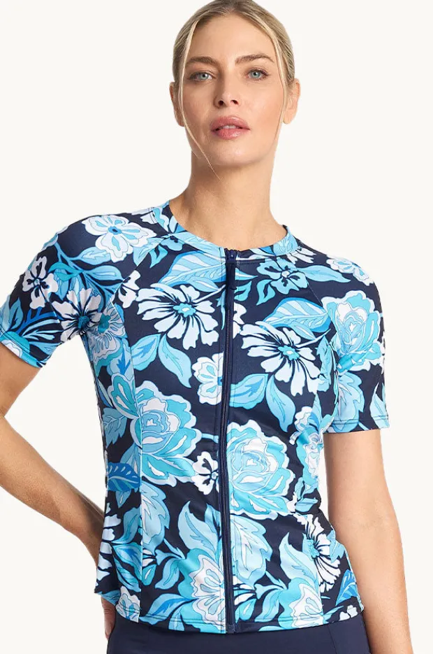 Women Poolproof Wisteria Short Sleeve Suntop