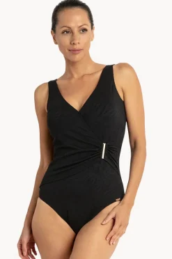 Women Jantzen Zebra Bar Gathered Cross Over One Piece