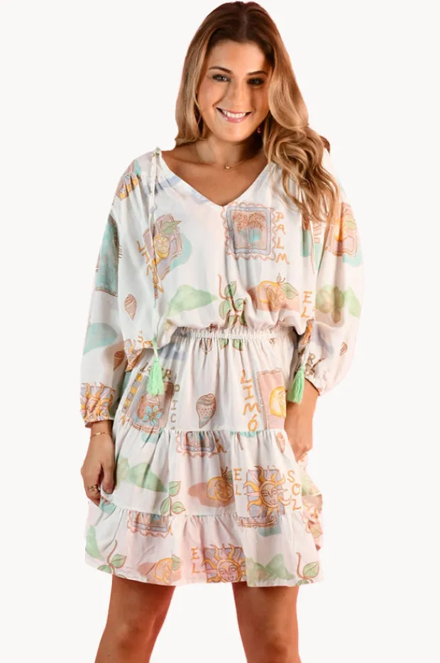 Women Go Girl Zesty Postcard Juliet Bell Sleeve Dress