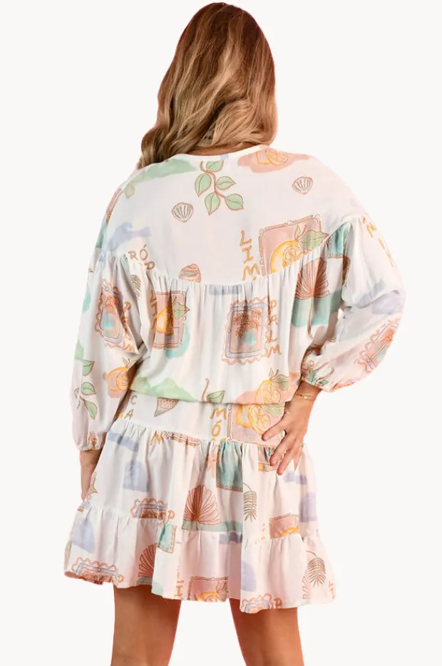 Women Go Girl Zesty Postcard Juliet Bell Sleeve Dress