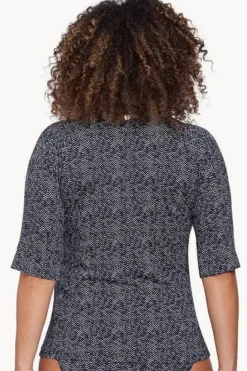 Women Artesands Zig Zag Short Sleeve Zip Suntop