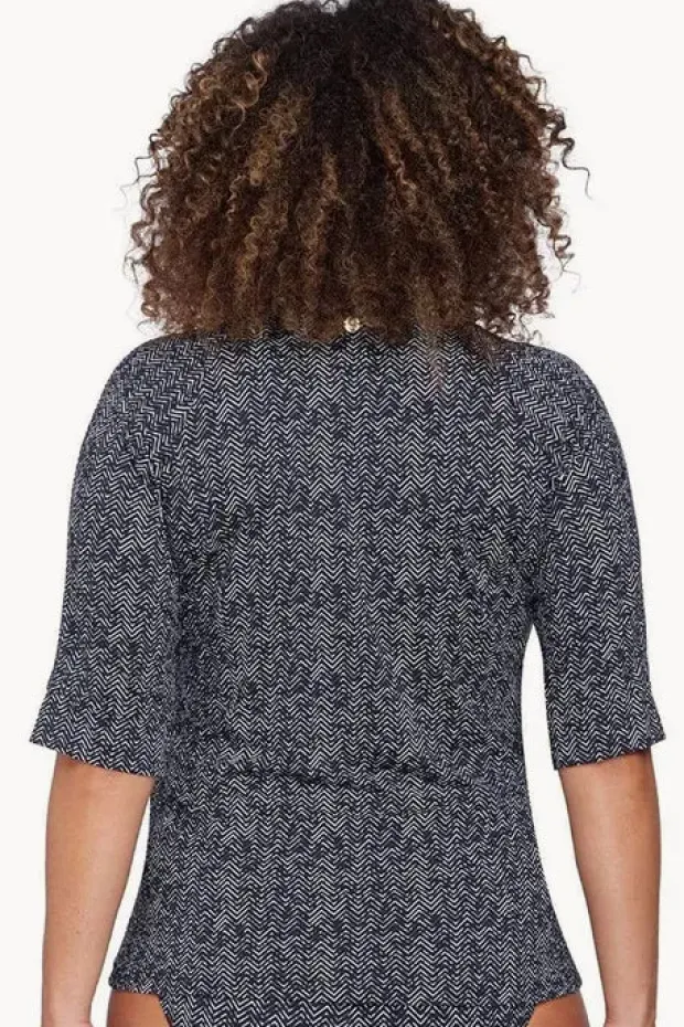 Women Artesands Zig Zag Short Sleeve Zip Suntop