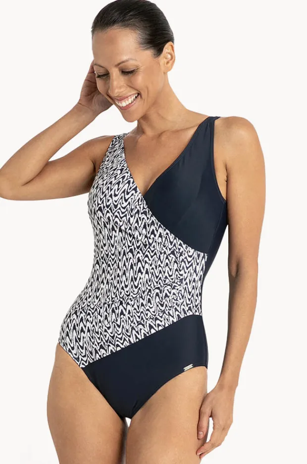 Women Jantzen Zigzag Gathered Cross Over One Piece